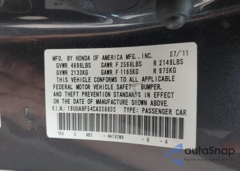 2012 Acura Tl 3.5 from USA, damaged, VIN 19UUA8F54CA008800
